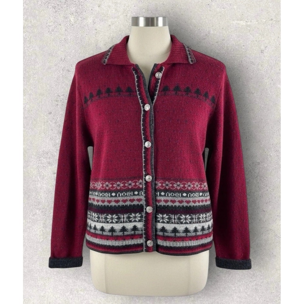 Vtg Woolrich 100% Lambswool Wool Noel Tree Fair Isle Cardigan Sweater‎ Size XL